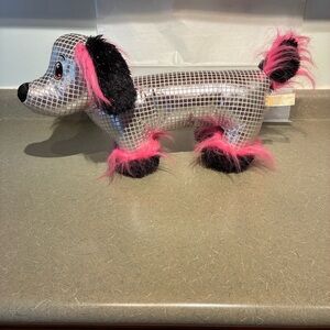 Disco Dachshund Shimmery Silver Pink and Black Plush Dog**
